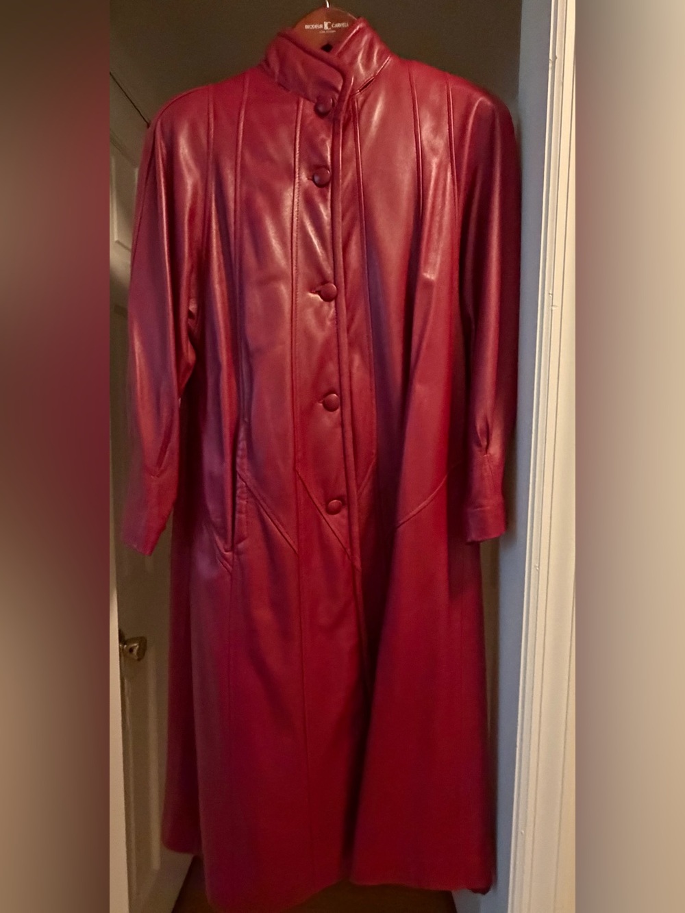 Europiel Vintage Long Cramberry/Red Leather Trench Coat